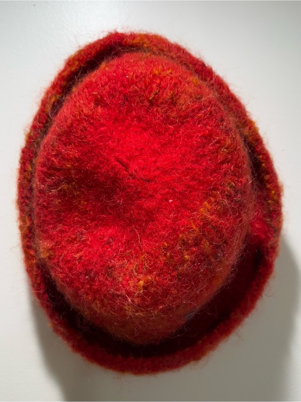 Felted Fuzzy Red with hints of yellow Wool Blend Rolled Bucket Hat - Picture 3 of 9